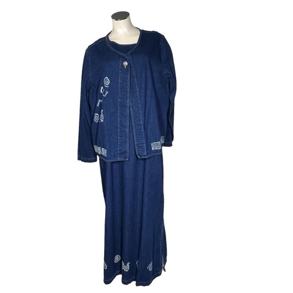VTG BLUE CACTUS Aztec Short Sleeve Maxi Denim Dress and Jacket Women's Size 1X - Picture 10 of 16